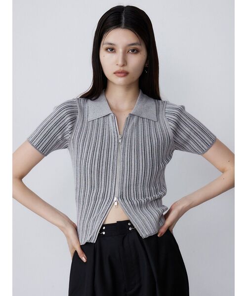 MURUA（ムルーア）の「フロントZIPポロニット（ニット/セーター・レディース・ブルー/グレー/ブラック・FREE）」の5枚目の写真