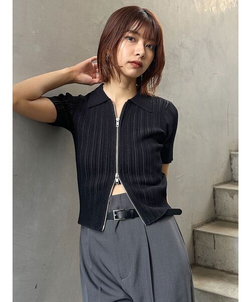 MURUA（ムルーア）の「フロントZIPポロニット（ニット/セーター・レディース・ブルー/グレー/ブラック・FREE）」の9枚目の写真