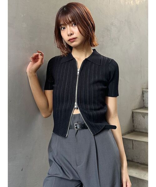 MURUA（ムルーア）の「フロントZIPポロニット（ニット/セーター・レディース・ブルー/グレー/ブラック・FREE）」の10枚目の写真