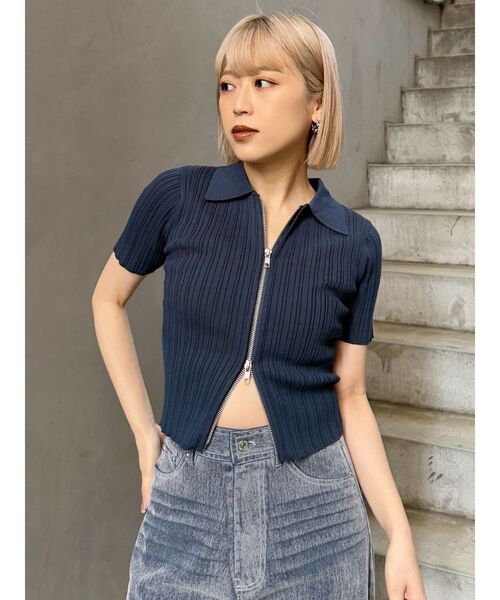 MURUA（ムルーア）の「フロントZIPポロニット（ニット/セーター・レディース・ブルー/グレー/ブラック・FREE）」の13枚目の写真