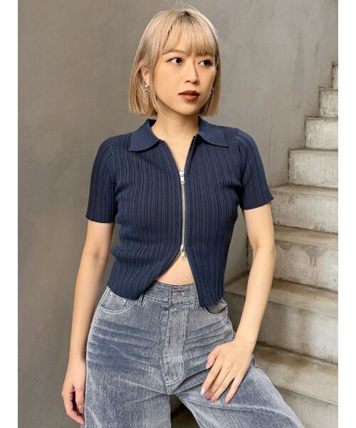 MURUA（ムルーア）の「フロントZIPポロニット（ニット/セーター・レディース・ブルー/グレー/ブラック・FREE）」の14枚目の写真