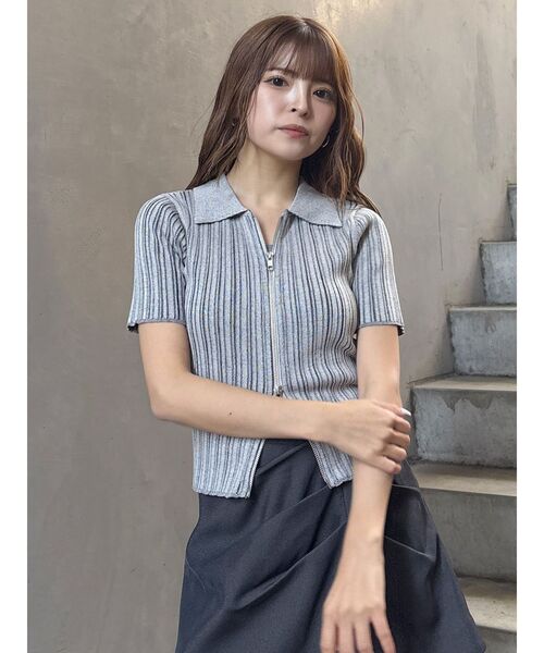 MURUA（ムルーア）の「フロントZIPポロニット（ニット/セーター・レディース・ブルー/グレー/ブラック・FREE）」の17枚目の写真