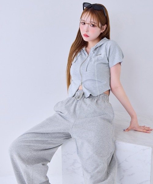 one after another NICE CLAUP（ワンアフターアナザーナイスクラップ）の「セットアップで着れる/スウェットカーブパンツ（スウェットパンツ・レディース・ピンク/杢グレー/チャコールグレー・FREE）」の8枚目の写真