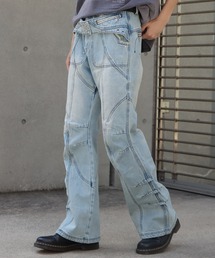 PANQ（パンク）の「PANQ/パンク 2024FW Washed Deconstruct Belt Jeans デニムパンツ ウォッシュ加工（デニムパンツ）」