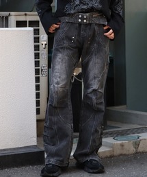 PANQ（パンク）の「PANQ/パンク 2024FW Washed Deconstruct Belt Jeans デニムパンツ ウォッシュ加工（デニムパンツ）」
