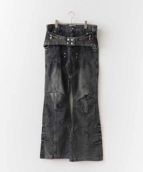 セール】PANQ/パンク 2024FW Washed Deconstruct Belt Jeans デニム 