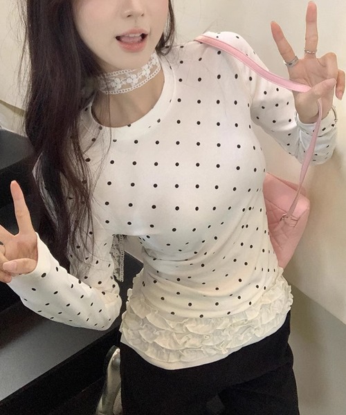 HALEY PESCA(ヘーリーペスカ)の「HALEY PESCA/ドット柄 カットソー(Tシャツ/カットソー・レディース・ホワイト/グレー・MEDIUM/SMALL)」の2枚目の写真