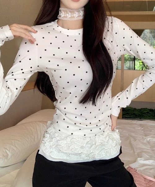 HALEY PESCA(ヘーリーペスカ)の「HALEY PESCA/ドット柄 カットソー(Tシャツ/カットソー・レディース・ホワイト/グレー・MEDIUM/SMALL)」の4枚目の写真