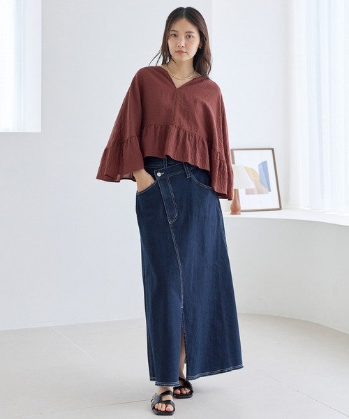 LAVEANGE（ラビアンジェ）の「アシメフロントデニムスカート（デニムスカート・レディース・ネイビー/ブラック・M/LL/3L/4L）」の5枚目の写真