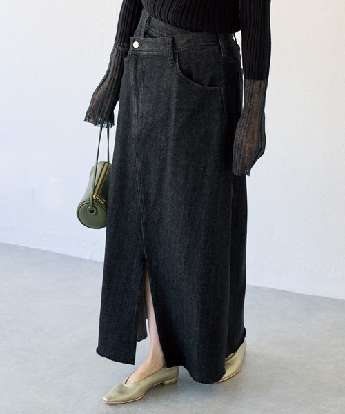 LAVEANGE（ラビアンジェ）の「アシメフロントデニムスカート（デニムスカート・レディース・ネイビー/ブラック・M/LL/3L/4L）」の16枚目の写真