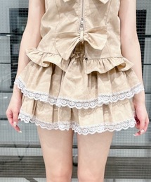 ティアードミニスカートパンツ(迷彩/コットンレース)