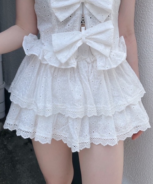 ティアードミニスカートパンツ(迷彩/コットンレース)（スカート