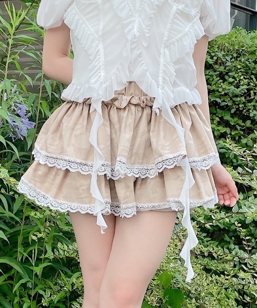 ティアードミニスカートパンツ(迷彩/コットンレース)（スカート