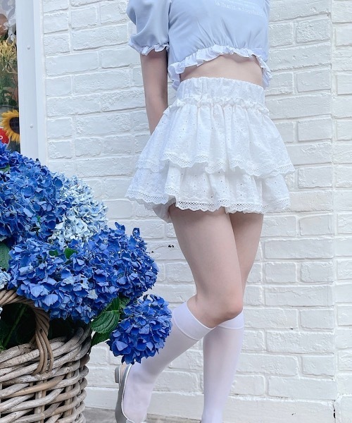 セール】ティアードミニスカートパンツ(迷彩/コットンレース