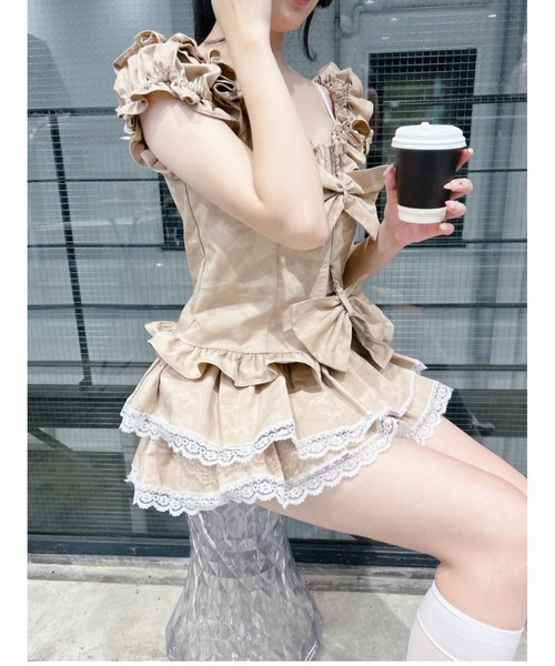 セール】ティアードミニスカートパンツ(迷彩/コットンレース