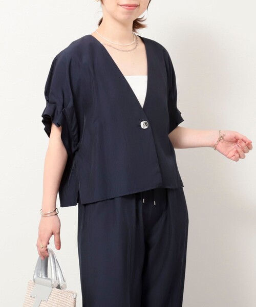 MICO COULIER（ミコクリエ）の「《セットアップ対応》トログログランタック袖ジャケット（ノーカラージャケット・レディース・ネイビー/ブラック/カーキ・38）」の15枚目の写真