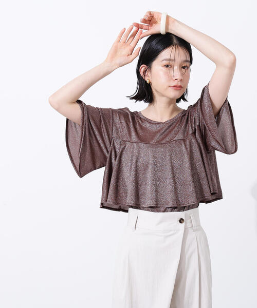 N.(N. Natural Beauty Basic)(エヌエヌナチュラルビューティーベーシック)の「ラメドレープカットソー(Tシャツ/カットソー・レディース・ブラウン/グリーン系その他/オレンジ・MEDIUM)」の2枚目の写真