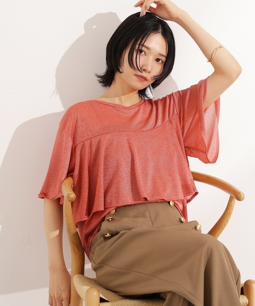N.(N. Natural Beauty Basic)(エヌエヌナチュラルビューティーベーシック)の「ラメドレープカットソー(Tシャツ/カットソー・レディース・ブラウン/グリーン系その他/オレンジ・MEDIUM)」の1枚目の写真