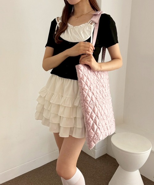one after another NICE CLAUP(ワンアフターアナザーナイスクラップ)の「【LouLoumei】キルティングトートバッグ(トートバッグ・レディース・ブラック/アイボリー/ピンク・FREE)」の11枚目の写真