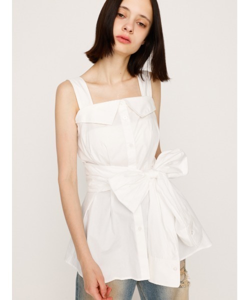 SLY(スライ)の「SHIRT DETAIL CAMI TOPS シャツディティール キャミ トップス 夏服 ノースリーブトップス(キャミソール・レディース・マルチ/ホワイト・FREE)」の2枚目の写真