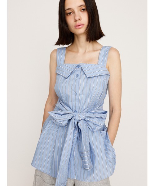 SLY(スライ)の「SHIRT DETAIL CAMI TOPS シャツディティール キャミ トップス 夏服 ノースリーブトップス(キャミソール・レディース・マルチ/ホワイト・FREE)」の1枚目の写真