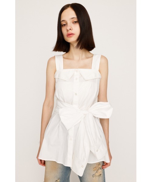 SLY(スライ)の「SHIRT DETAIL CAMI TOPS シャツディティール キャミ トップス 夏服 ノースリーブトップス(キャミソール・レディース・マルチ/ホワイト・FREE)」の4枚目の写真