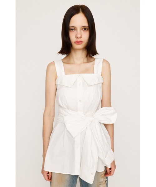 SLY(スライ)の「SHIRT DETAIL CAMI TOPS シャツディティール キャミ トップス 夏服 ノースリーブトップス(キャミソール・レディース・マルチ/ホワイト・FREE)」の5枚目の写真