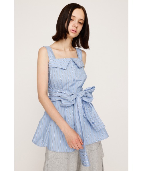 SLY(スライ)の「SHIRT DETAIL CAMI TOPS シャツディティール キャミ トップス 夏服 ノースリーブトップス(キャミソール・レディース・マルチ/ホワイト・FREE)」の6枚目の写真