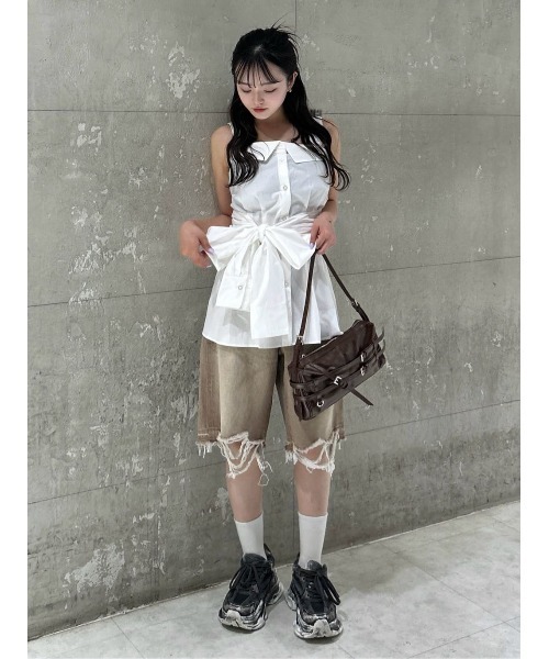 SLY(スライ)の「SHIRT DETAIL CAMI TOPS シャツディティール キャミ トップス 夏服 ノースリーブトップス(キャミソール・レディース・マルチ/ホワイト・FREE)」の18枚目の写真