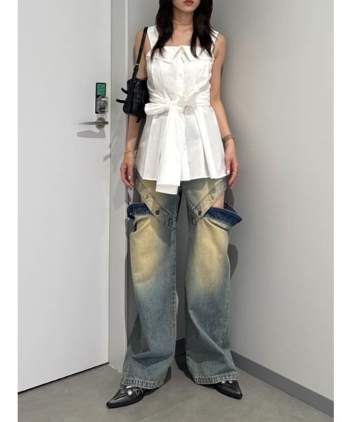 SLY(スライ)の「SHIRT DETAIL CAMI TOPS シャツディティール キャミ トップス 夏服 ノースリーブトップス(キャミソール・レディース・マルチ/ホワイト・FREE)」の19枚目の写真