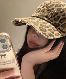 【SANSeLF】ヒョウ柄 レオパード ダメージ フリンジバイザー ローキャップ  saa25a002