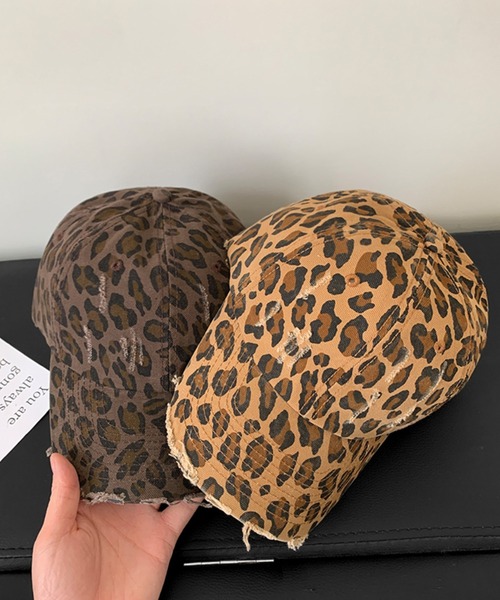 SANSeLF】ヒョウ柄 レオパード ダメージ フリンジバイザー ロー