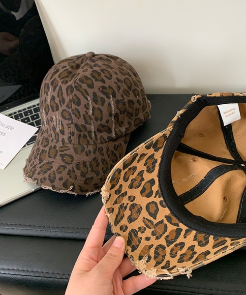 SANSeLF】ヒョウ柄 レオパード ダメージ フリンジバイザー ロー