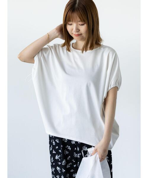 Lugnoncure(ルノンキュール)の「【接触冷感】袖口ドロストトップス(Tシャツ/カットソー・レディース・ブラック/オフホワイト/モカ・F)」の6枚目の写真