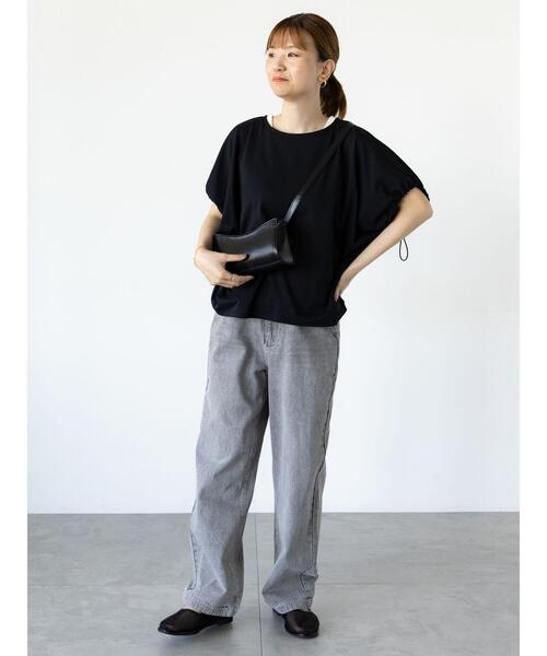 Lugnoncure(ルノンキュール)の「【接触冷感】袖口ドロストトップス(Tシャツ/カットソー・レディース・ブラック/オフホワイト/モカ・F)」の9枚目の写真