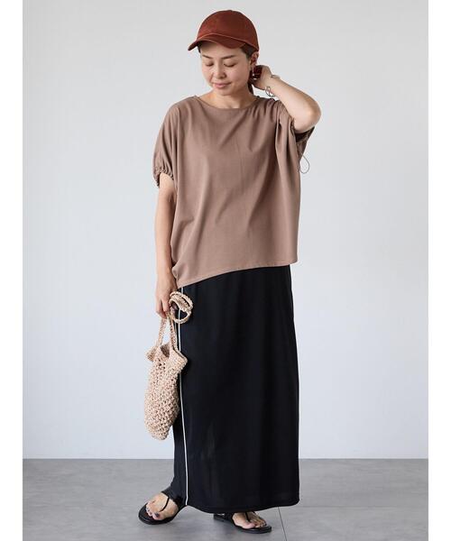 Lugnoncure(ルノンキュール)の「【接触冷感】袖口ドロストトップス(Tシャツ/カットソー・レディース・ブラック/オフホワイト/モカ・F)」の11枚目の写真