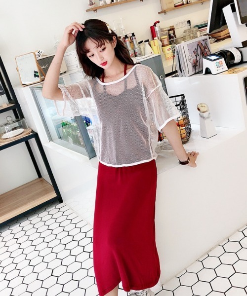 Ritzy(リッツィー)の「メッシュ プルオーバートップス(Tシャツ/カットソー・レディース・ホワイト/ブラック・FREE)」の3枚目の写真