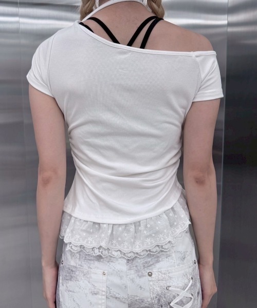 Never mind the XU / Chikashitsu+(ネバーマインド ザ エックスユー / チカシツプラス)の「【nmtc+】lettering cubic lace tee / 【エヌエムティーシープラス】レタリングキュービックレース半袖Tシャツ(Tシャツ/カットソー・レディース・ブラック/アイボリー/グレー・ONE SIZE)」の8枚目の写真