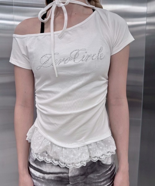 Never mind the XU / Chikashitsu+(ネバーマインド ザ エックスユー / チカシツプラス)の「【nmtc+】lettering cubic lace tee / 【エヌエムティーシープラス】レタリングキュービックレース半袖Tシャツ(Tシャツ/カットソー・レディース・ブラック/アイボリー/グレー・ONE SIZE)」の5枚目の写真