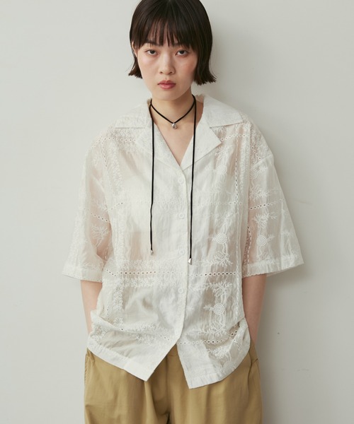 オープンカラー刺繍シャツ（シャツ/ブラウス）｜full/fill