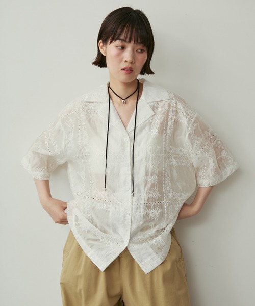オープンカラー刺繍シャツ（シャツ/ブラウス）｜full/fill