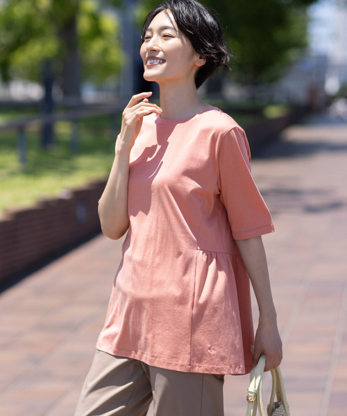 DECOY SINCE 1981(デコイシンスイチキュウハチイチ)の「【冷感】【UVカット】ひやさらコットンプレミアムペプラムプルオーバー(Tシャツ/カットソー・レディース・ネイビー/オレンジ/カーキ・M/L/LL)」の8枚目の写真