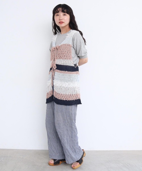l'atelier du savon（アトリエドサボン）の「ぽつぽつ糸のcraft　knitベスト（ベスト・レディース・イエロー/ネイビー/オフホワイト・FREE）」の8枚目の写真
