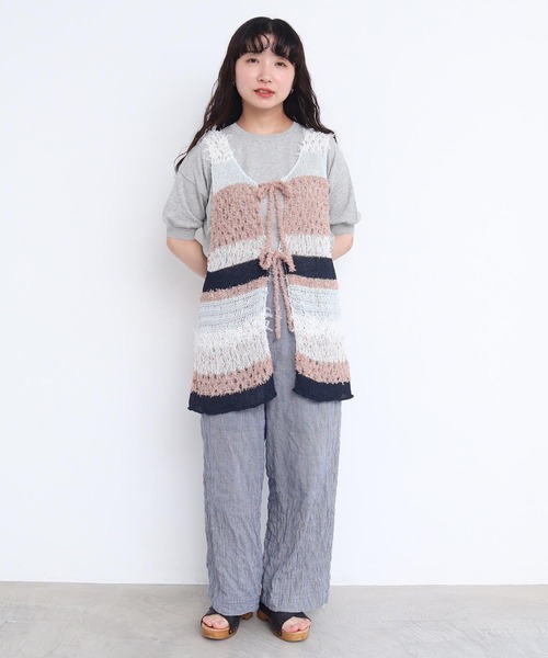 l'atelier du savon（アトリエドサボン）の「ぽつぽつ糸のcraft　knitベスト（ベスト・レディース・イエロー/ネイビー/オフホワイト・FREE）」の16枚目の写真