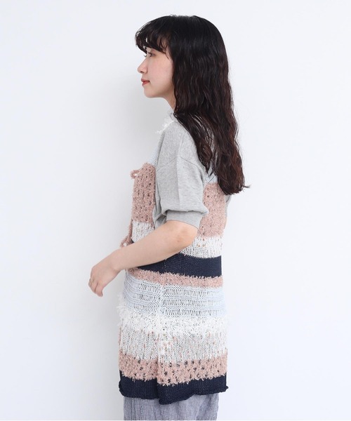 l'atelier du savon（アトリエドサボン）の「ぽつぽつ糸のcraft　knitベスト（ベスト・レディース・イエロー/ネイビー/オフホワイト・FREE）」の19枚目の写真