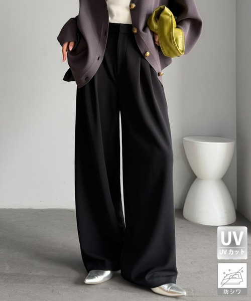 classicalelf(クラシカルエルフ)の「【UVカット・防シワ機能付き】ウォッシャブルですっきり美ライン。カットジョーゼット2タック美ライン脇ゴムスラックスパンツ(スラックス・レディース・ブラウン/ベージュ/ブラック・SMALL/MEDIUM/LARGE/X-LARGE)」の1枚目の写真