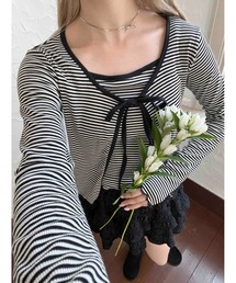 WC（ダブル シー）の「【2点セット】キャミセットボーダーカーディガン（Tシャツ/カットソー）」