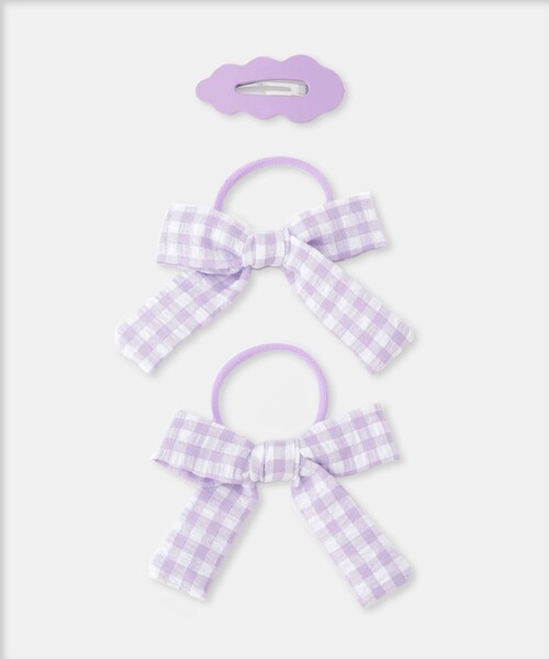 ROPE' PICNIC(ロペピクニック)の「チェック柄リボンゴム×ヘアピンセット(ヘアゴム・キッズ・サックスブルー/ダークラベンダー/ピンク・FREE)」の3枚目の写真