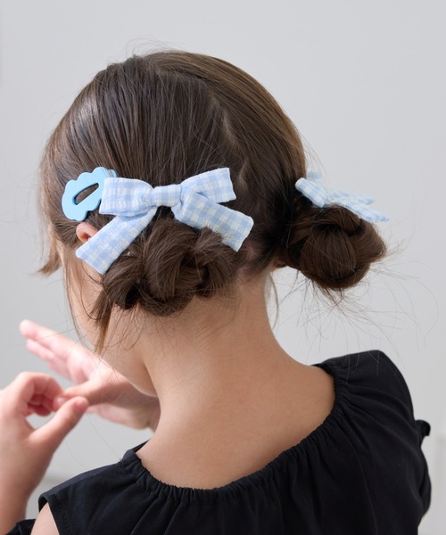 ROPE' PICNIC(ロペピクニック)の「チェック柄リボンゴム×ヘアピンセット(ヘアゴム・キッズ・サックスブルー/ダークラベンダー/ピンク・FREE)」の14枚目の写真
