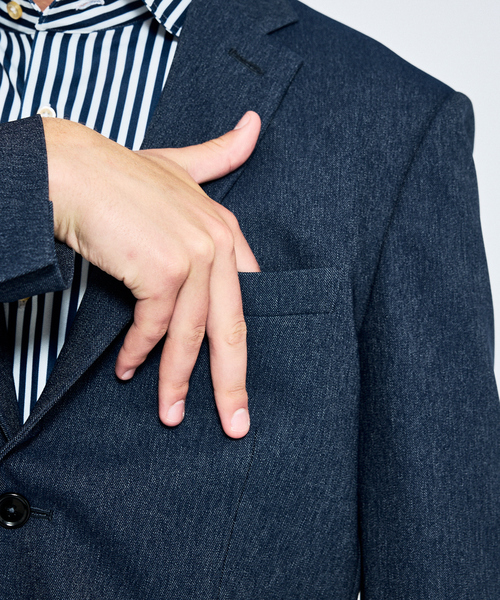 ABAHOUSE（アバハウス）の「【セットアップ対応】デニムライク ジャケット / FLEX JACKET / 2WAYストレッチ 防シワ性 手洗い可（セットアップ・メンズ・ブラウン/ダークネイビー/インディゴブルー・44/46/48/50）」の10枚目の写真